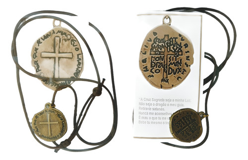 1 Colar Cordão Medalha Das Duas Cruzes Com Oração
