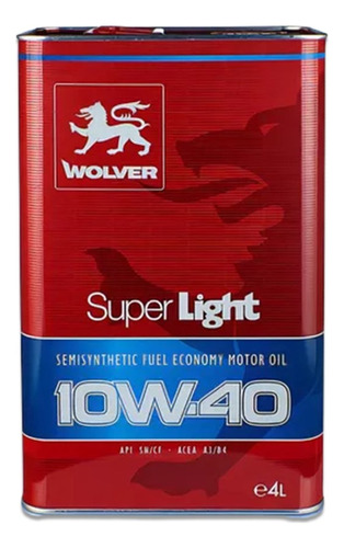 Aceite Wolver Super Ligth Sae 10w40 X4 Litros Semi Sentético