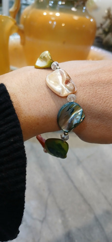 Pulsera De Nacar Varios Colores Y Cristal De Roca C/broche Naranja 6 Cm 20 Cm (Usado)