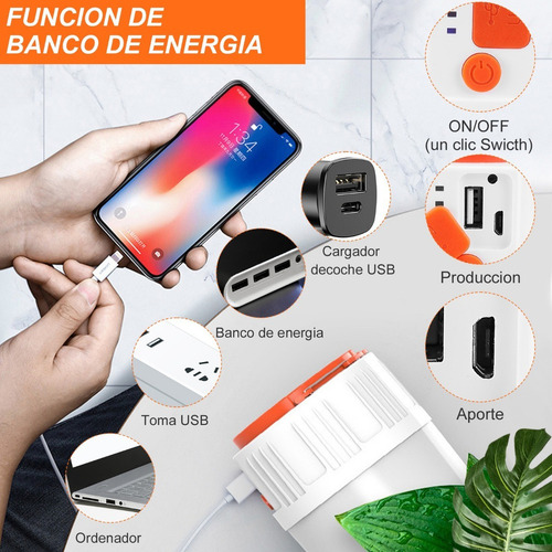 Luz De Emergencia Solar Recargable Usb For Campamento
