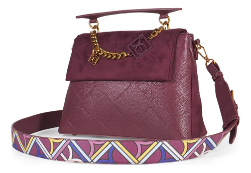 Bolsa Satchel Cloe Para Mujer Cadena Solapa En Suede Color Bordó