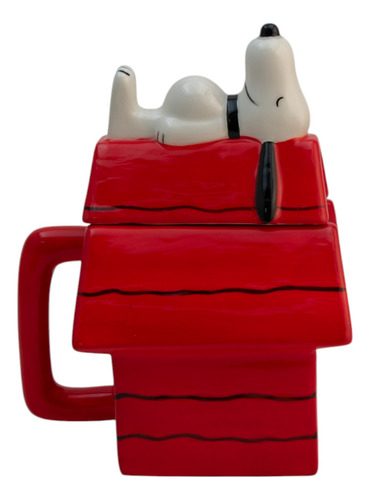 Taza De Cerámica 3d Con Tapa Casa Snoopy Peanuts 591 Ml