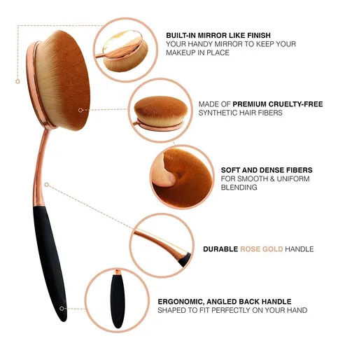 Yoseng Foundation - Juego De Brochas Ovaladas Para Corrector
