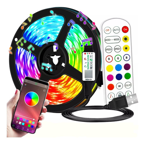 Tiras Led 5050 Usb 5m Luz Decoración Rgb Controlada Por App