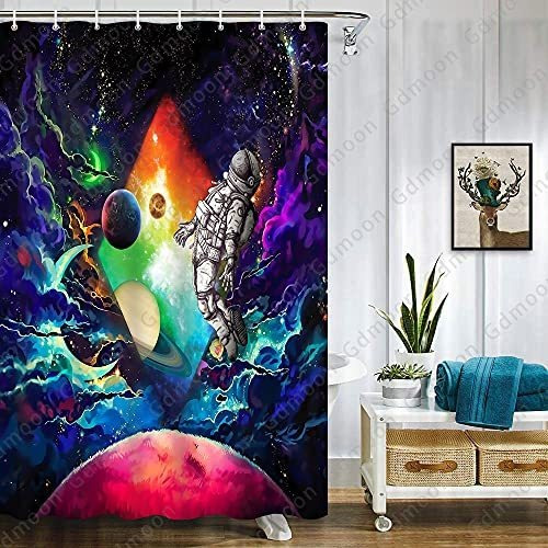 Gdmoon Starry Night Shower Curtain Astronaut Tk627