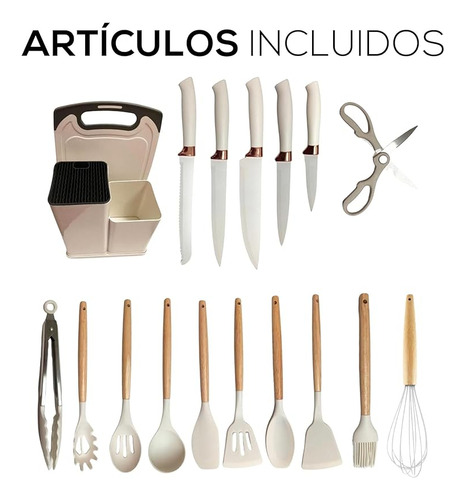 Juego De Utensilios De 19 Piezas | Espátulas Con Cuchillos Y