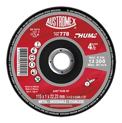 Austromex Disco De Corte 778 4.1/2 4-1/2 Pul - Paq. 35 Pzas