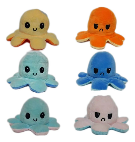 Pack 3 Peluches Pulpo Reversible
