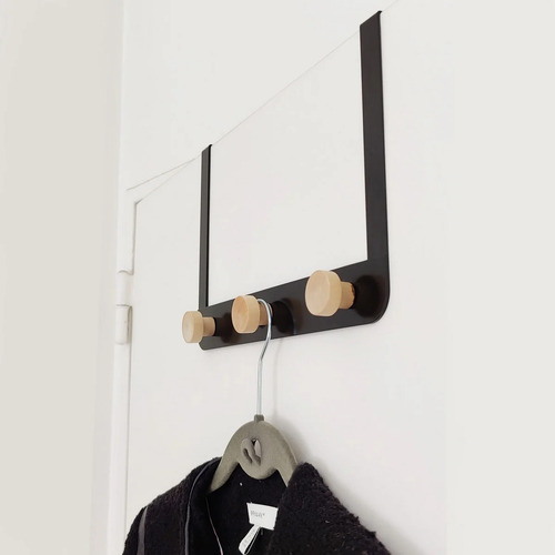 Perchero De Acero Para Puerta Con 3 Perchas De Bambù Color Negro Negro