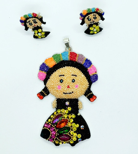 Set Dije Y Aretes Frida Kahlo Plata Ley .925