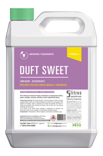 Limpiador Desodorante Desinfectante Duft Sweet Citronela 5lt
