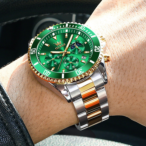 Reloj De Cuarzo Para Hombre Cronógrafo Luminoso Regalos Dorado Dorado Dorado/verde