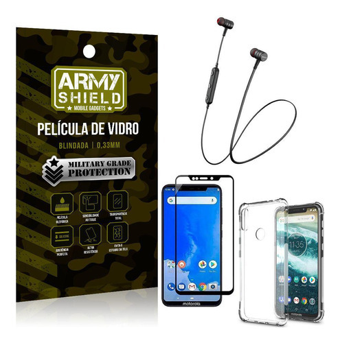 Fone Bluetooth Hs615 Moto One+capinha Anti Shock+película 3d