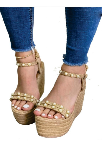 Sandalias Altas Plataformas Perlas  Dama Mujer Envio Gratis 