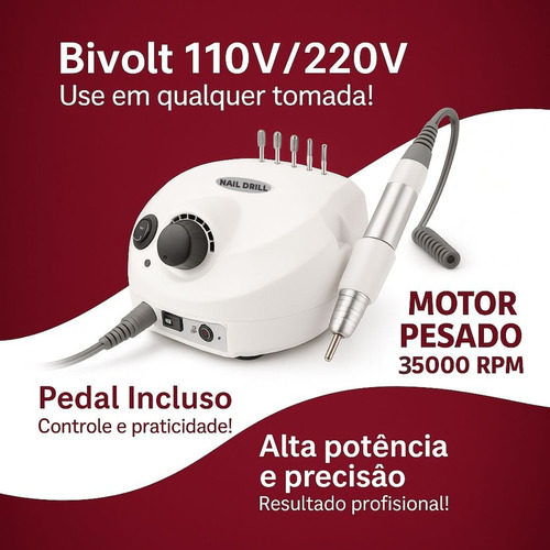 Kit Manicure Completo Sun 5 Led Uv Cabine Lixadeira Elétrica