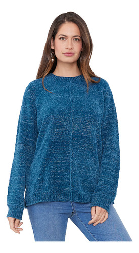 Sweater Mujer Chenille Lurex Petroleo Corona