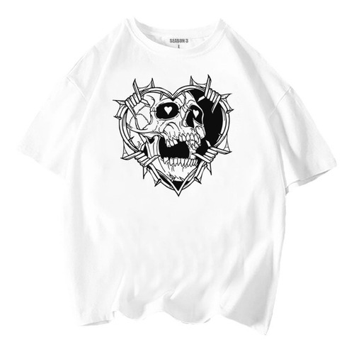 Playera Calavera Corazon Oversize Fkttsh Moda Urbana D55