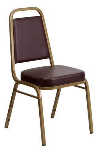 Silla Apilable Trasera Trapezoidal Marco Marrón Vinilo Oro