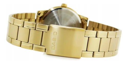 Reloj Casio Modelo Mtp-v002 Dorado Caratula Negra Y Blanco