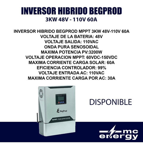 Inversor Hibrido Begprod 3kw 48v 110v 60a