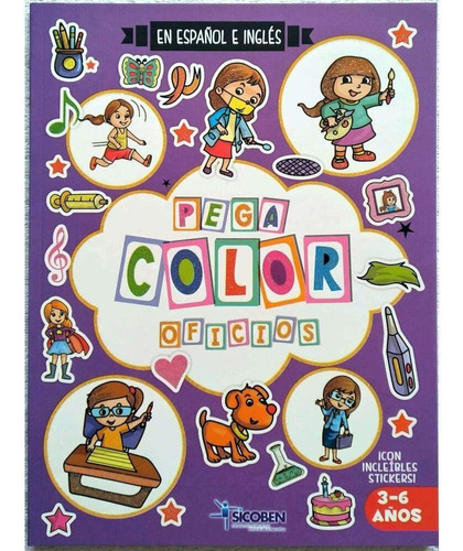 Libro Infantil Stickers Colorear Pega Color Oficios Didactic