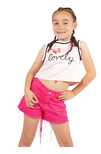 Short Mom Jeans Con Rotura Rigido De Nena. 