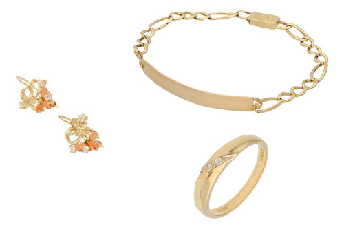 Imagen 1 de 4 de Juego De Anillo, Arete Y Esclava 14k Oro 10.2 Gramos