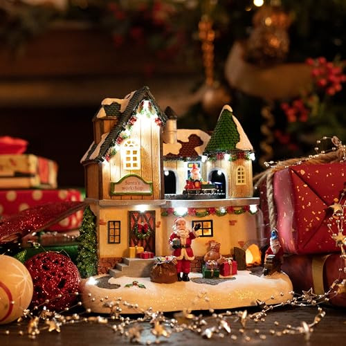 Aldea Musical De Navidad Iluminada Con Escenas Dinámicas