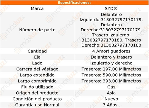 Set 4 Amortiguadores Gas Del + Tras Impala 2000/2009 Syd