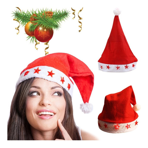 6 Gorro Navidad Rojo Luces Niño Niña Led Novena Sombrero Luz