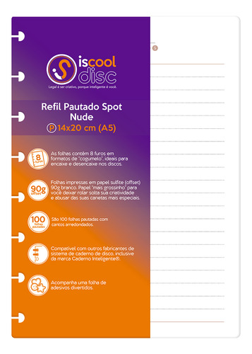 Refil Caderno De Disco Iscool Spot Cores 100 F 90g Pequeno Cor Nude