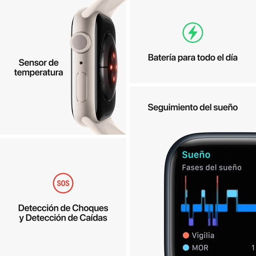 Imagen 8 de 9 de Apple Watch Series 8 GPS - Caja de aluminio medianoche 45 mm - Correa deportiva medianoche - Patrón