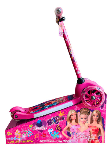 Patinete Barbie Menina Com 2 Rodas Na Frente Luz E Música Cor Rosa-chiclete