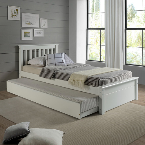 Conjunto Cama Solteiro Inglesa Com Cama Auxiliar Em Madeira Branco