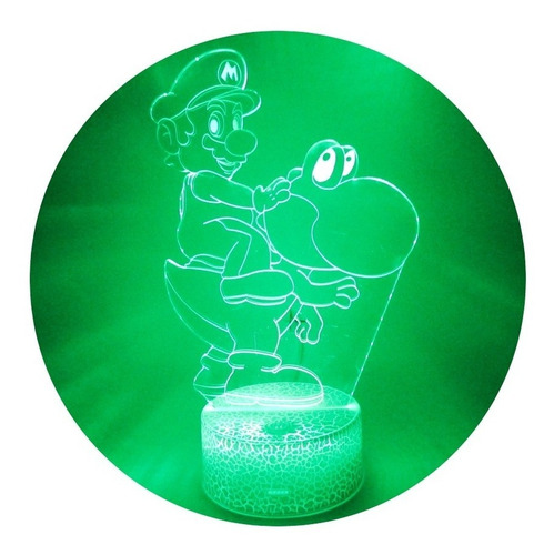 Lámpara 3d Super Mario Y Yoshi Base Agrietada + Pilas