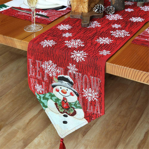 Mantel En Forma De Y, Bordado Con Muñeco De Nieve Navideño,