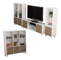 Comprar Combo Nórdico Escandinavo Vintage Mueble Biblioteca 1 Cuerpo + 2 Cuerpos + 3 Cuerpos + Rack Para Lcd 4 Piezas