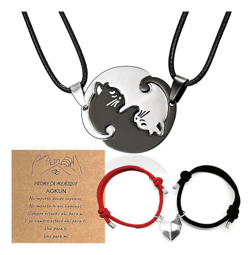 4pz Collares Y Pulseras Para Parejas Acero Inoxidable Color Negro Y Rojo