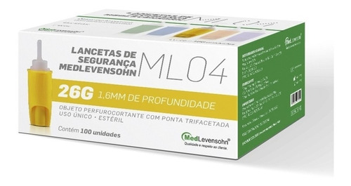 Lanceta De Seguranca Medlevensohn 26g Com 100un Cor Amarelo