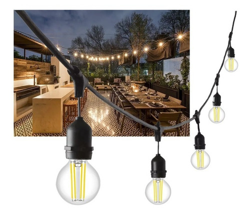 Imagen 1 de 10 de Guirnalda Vintage Luces Led Para Exterior 10 Mts 20 Focos