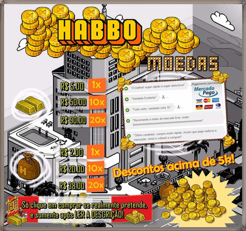 Habbo Moedas 50c = 1 Barra - Envio Imediato - Habbo Hotel