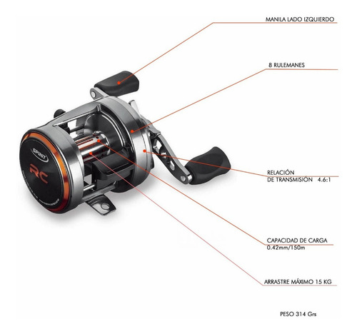 Reel rotativo Spinit RC 3500 izquierdo color gris