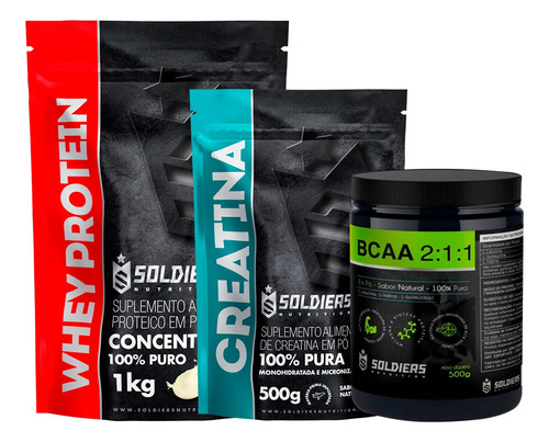 Kit: Whey Concentrado 2kg + Bcaa 500g + Creatina 500g