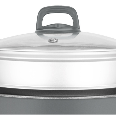 Arrocera Y Vaporera Kanjihome Gris Mate 1.8 Litros Olla Antiadherente Tapa De Vidrio Kjh-arrvaprd