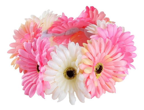 Corona De Flores Elastizada Boda Casamiento Quince Primavera Color Rosa Y Blanco