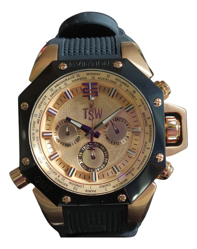 Reloj Technosport Hombre Ts-100-6av Color De La Correa Negro Color Del Bisel Negro Color Del Fondo Oro Rosa