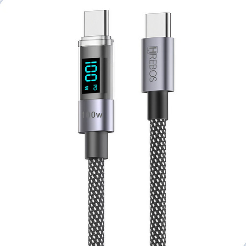 Cabo Carregador Usb C Tipo C 100w Turbo Tech Led Visor Pro