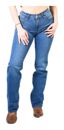 Jeans Wrangler Dama High Rise Corte Bota Blue