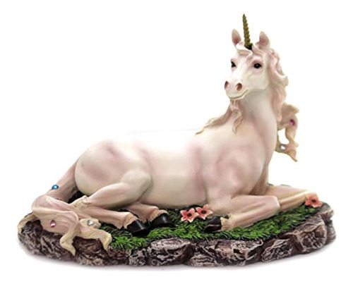 Figura De Estatua De Unicornio Mágico Blanco De 7.5 Pulgadas