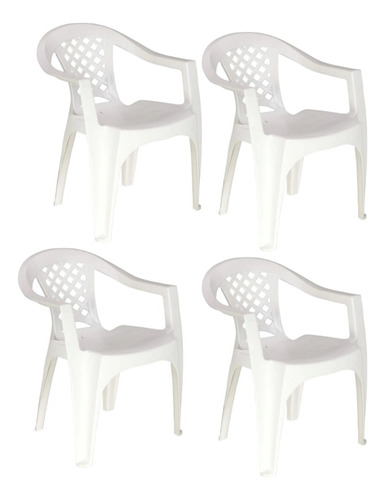 Combo 4 Cadeiras Poltrona Plástica Iguape Tramontina Branca